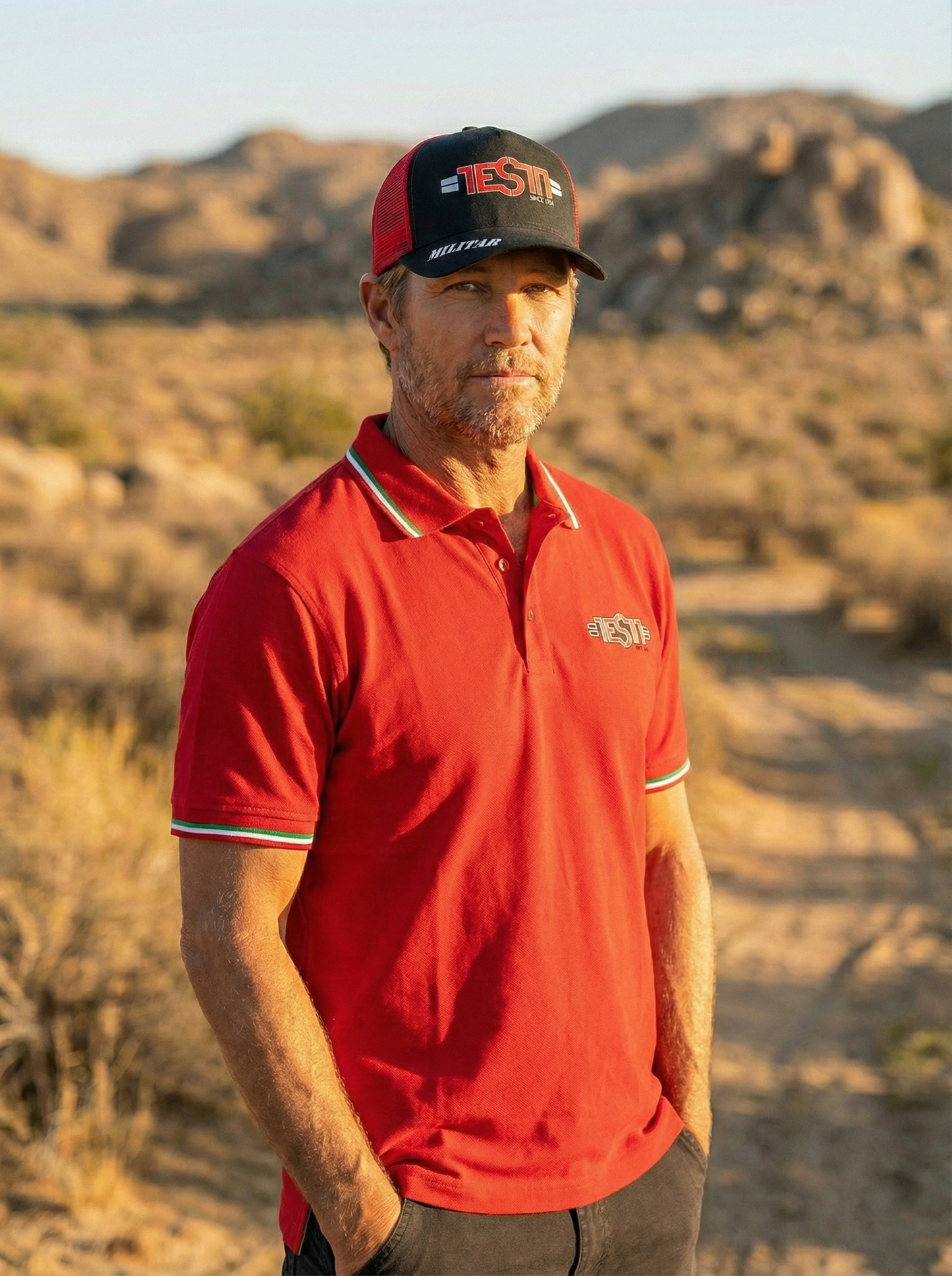 TESTI Red Polo Shirt – Tricolore Detail